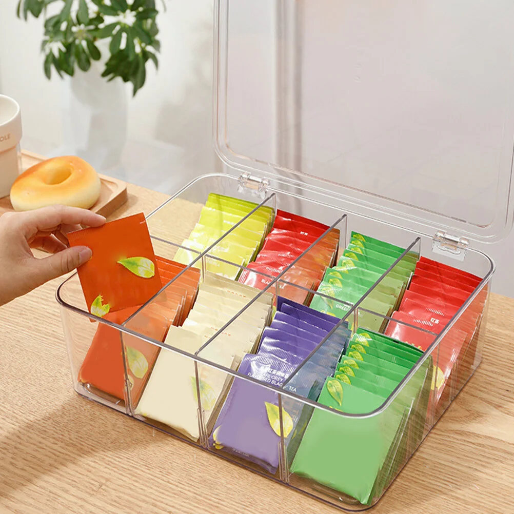 

Sugar Bag Divided Tea Holder Container Lid Transparent Beverage Dispensers Clear Storage Box Desktop Organizer