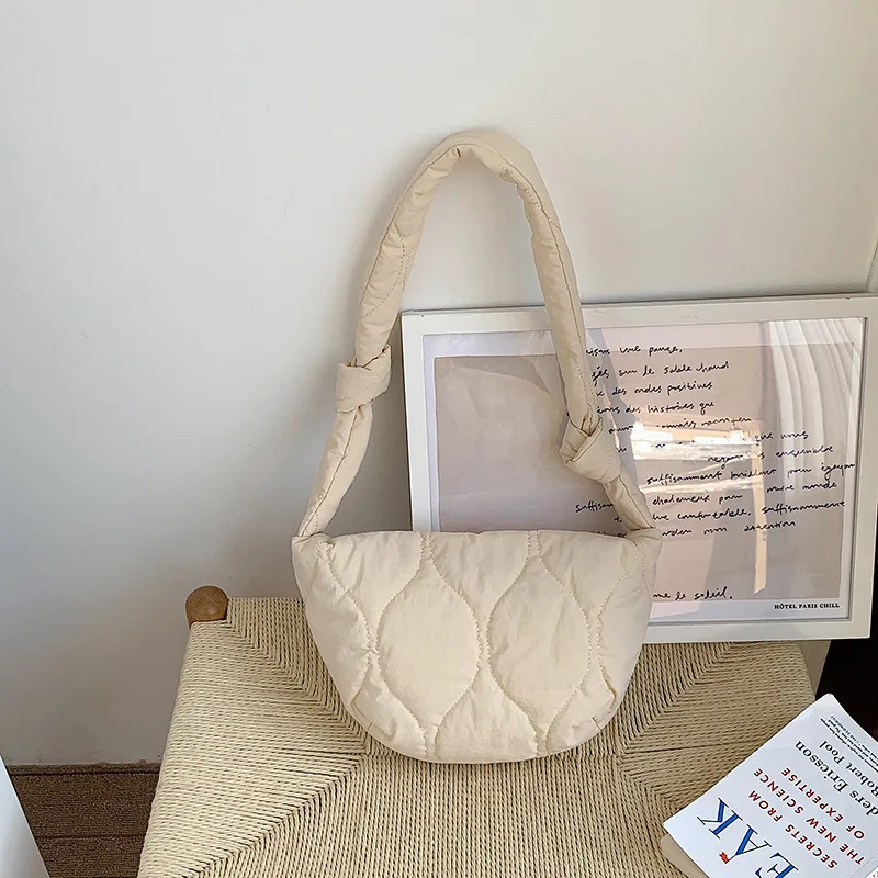 

Casual Quilted Hobos Women Shoulder Bags Designer Knotted Padded Tote Bag Nylon Space Cotton Crossbody Bag Small Female Purses