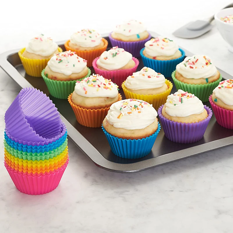 

17Pcs 6 Colors Reusable Silicone Non-Stick Baking Cups Liners Set Spoons Baking Cups Reusable Silicone Non-Stick Baking