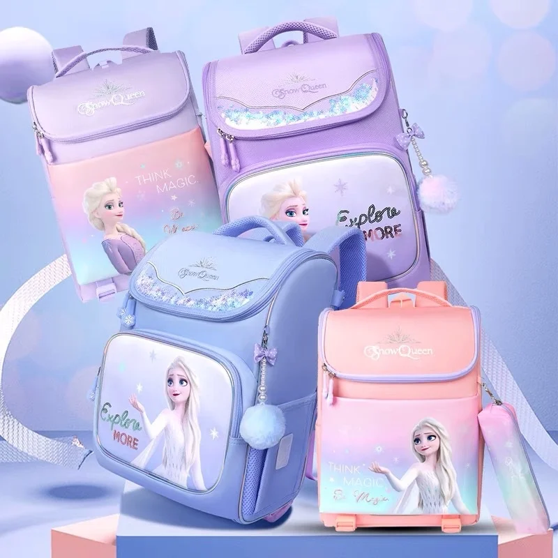 

Disney Folding Schoolbag Schoolgirl Snow and Ice Adventure Princess Aisha Light Large Capacity Schoolgirl Light Backpack