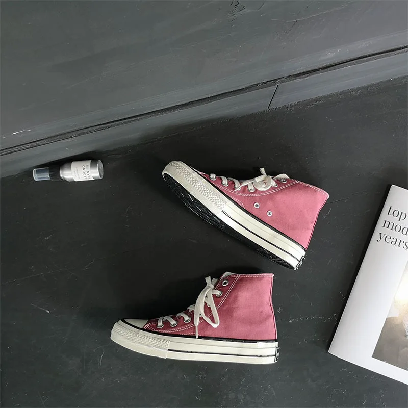 

Girls Vintage Red Canvas Shoes Summer Women Vulcanized Unisex Couple Rubber Sole Lace-up Korean Cute Ladies Sport High Shoes 44