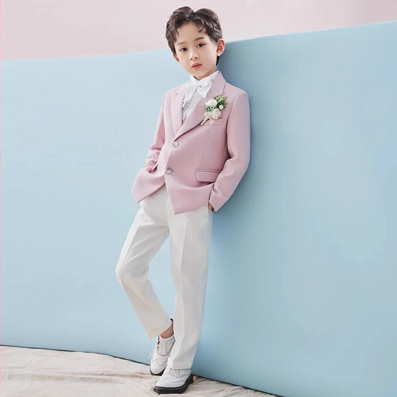 

Children's Formal Slim Fit Suit Set Boy Dress Host Piano Performance Wedding Catwalk Kids Blazer Pants Bowtie Outfit