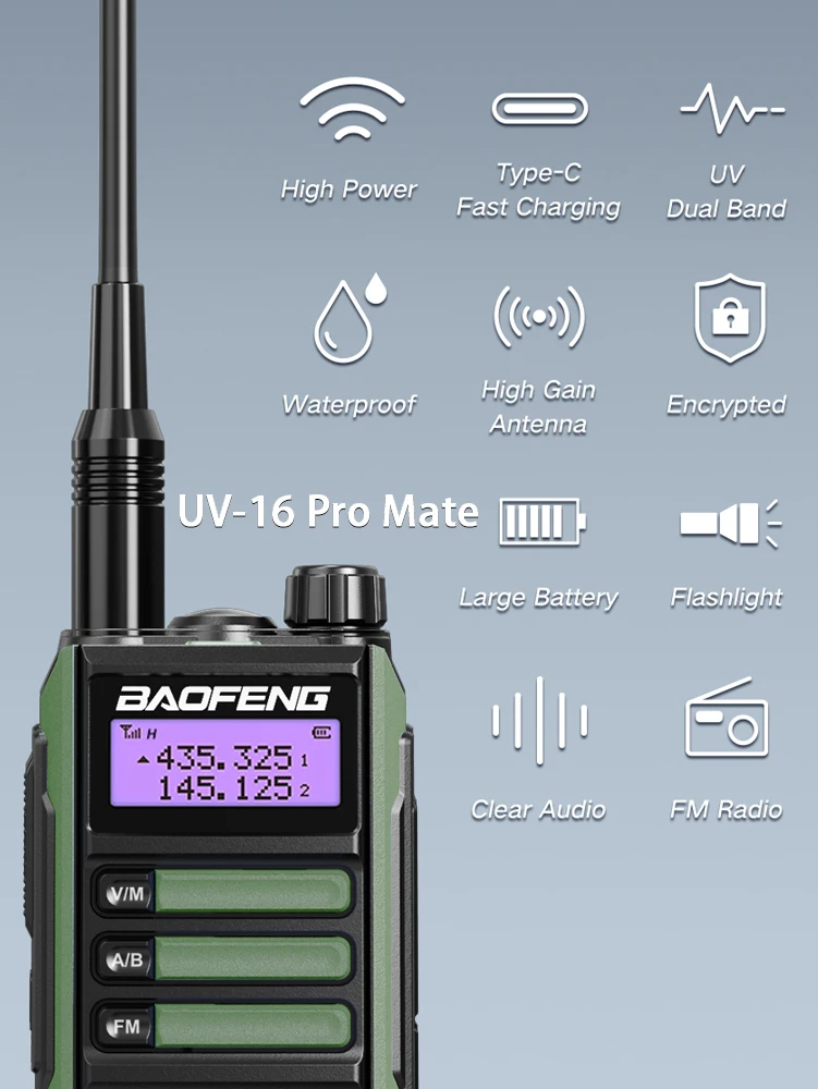 2022 BaoFeng UV-16 Pro Mate 10w высокомощная рация Тип C зарядное устройство большой радиус