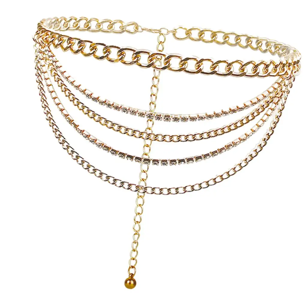 

Rock Gothic Metal Multilayer Waist Belt Summer Dress Body Long Chain for Womens Girls Nightclub Dance Travel Photography