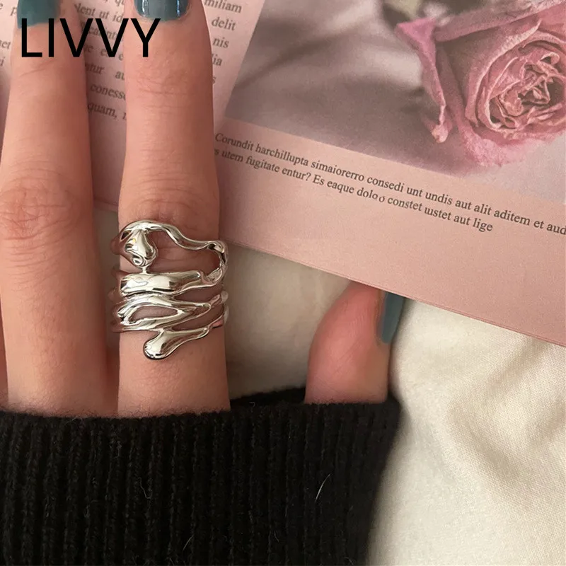 

Silver Color New Arrival Irregular Hollow Wide Ring Female Fashion Retro Unique Design Handmade Jewelry Gifts