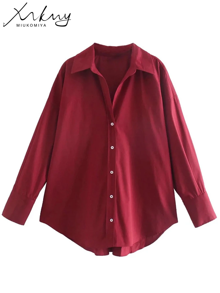 

MiuKoMiYa Purple Button Up Shirt Women Oversized Blouses Office Basic Elegant Green Top Female Blouses Loose Pink Shirts Women