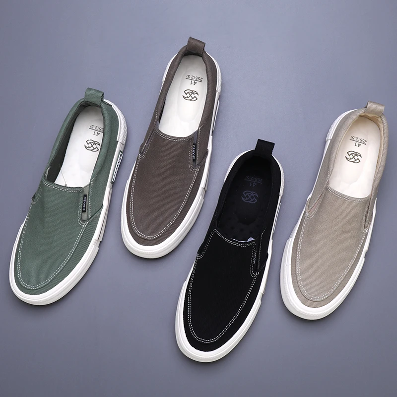 Лоферы для мужчин дышащие парусиновые туфли на плоской подошве повседневные с