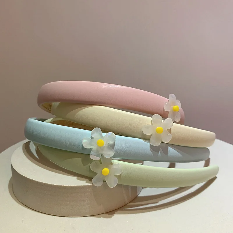 

Ободок для волос женский с цветами, элегантный ободок из искусственной кожи, корейский стиль, повседневные аксессуары для волос