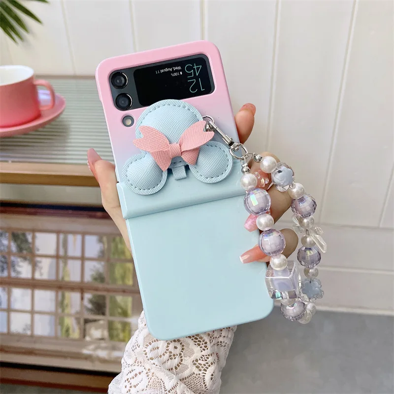 

Cartoon Pure Color Bowknot Chains Phone Case for Samsung Galaxy Z Flip 3 Z Flip 4 PC Back Cover for ZFlip3 ZFlip4 Case Shell
