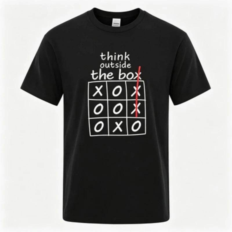 Футболка унисекс из модала с принтом «Think Outside The Box» Tic Tac Toe, мягкая повседневная футболка для ежедневного ношения (art.: 3920db4ea2574) - 3920db4ea2574