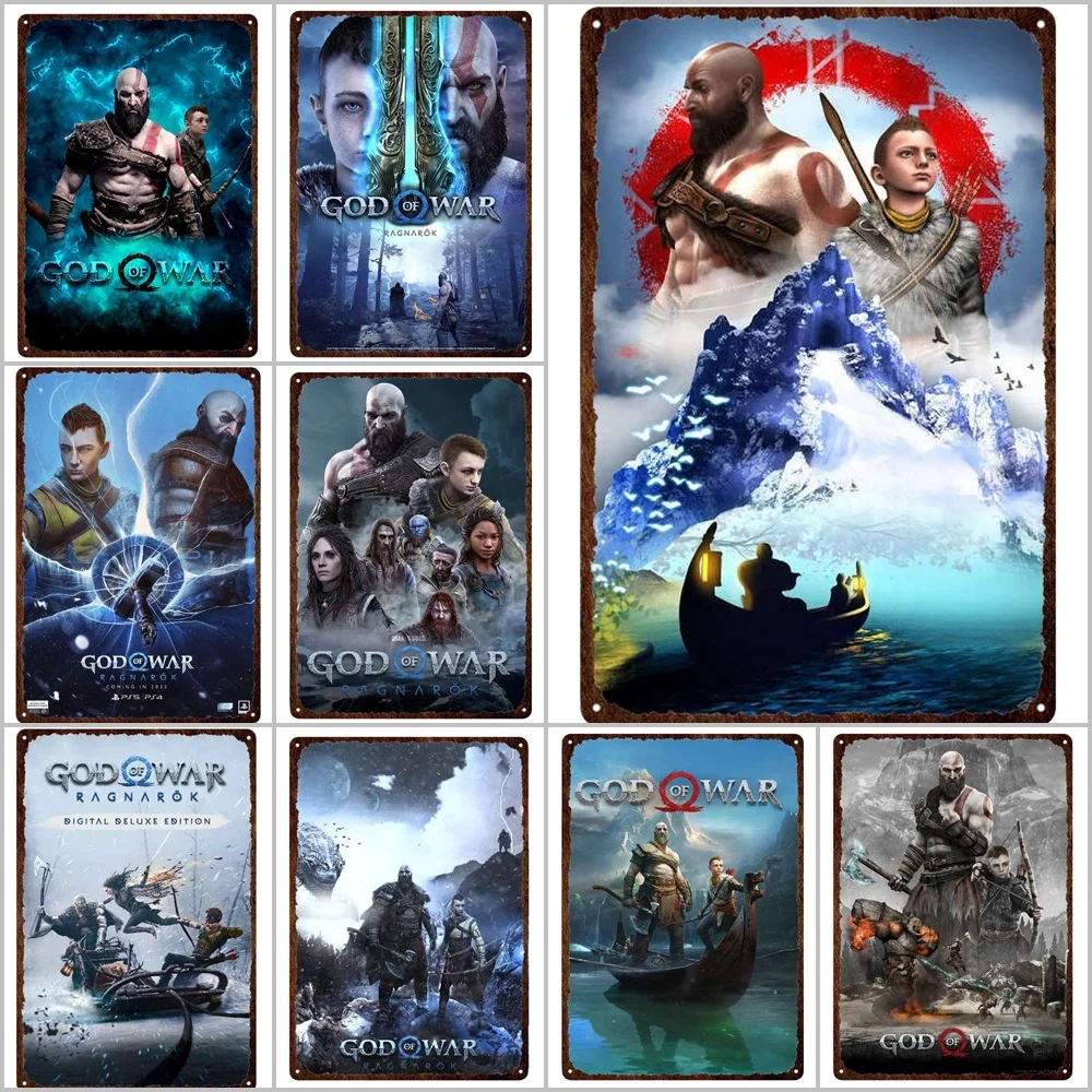 

2022 God of War Ragnarok Inspired Metal Print Plates Classic Game Video Tin Sign Posters Pub Bar Sign Metal Wall Decor Plaques