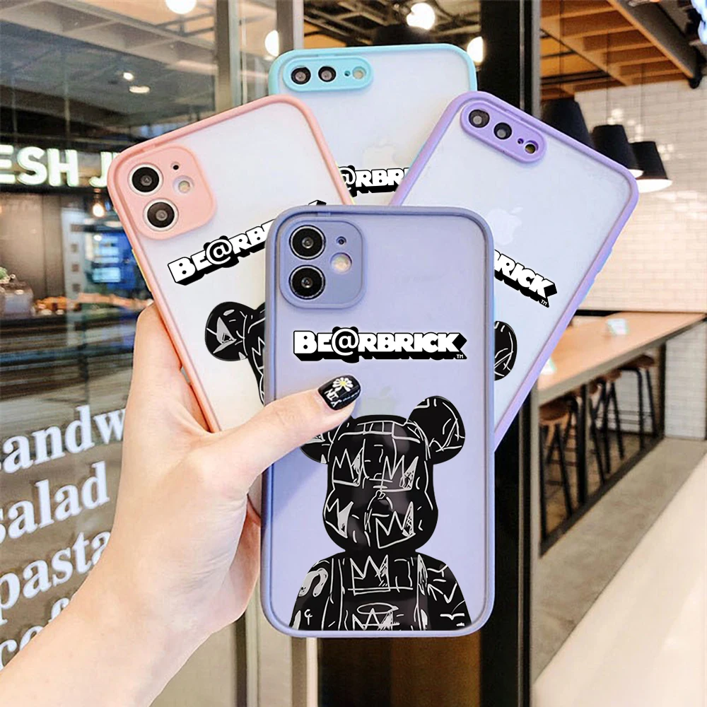 

Building blocks bear Phone Case For iphone 12 11 Pro Mini Max XS X 8 7 Plus SE 2020 XR Matte Transparent Light red Cover Brick