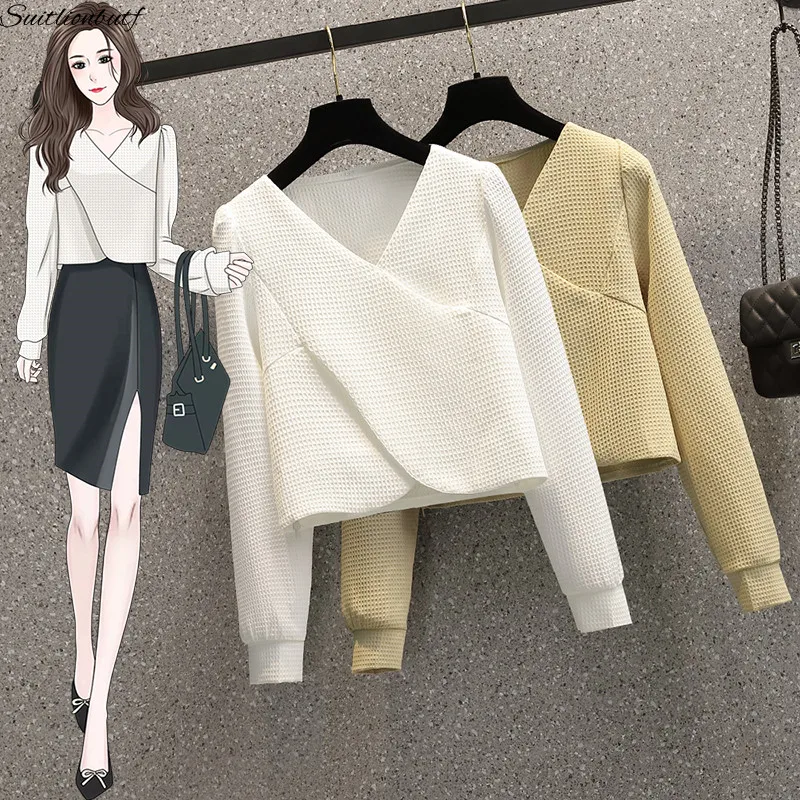 

Блузка женская с длинным рукавом, однотонная, с V-образным вырезом