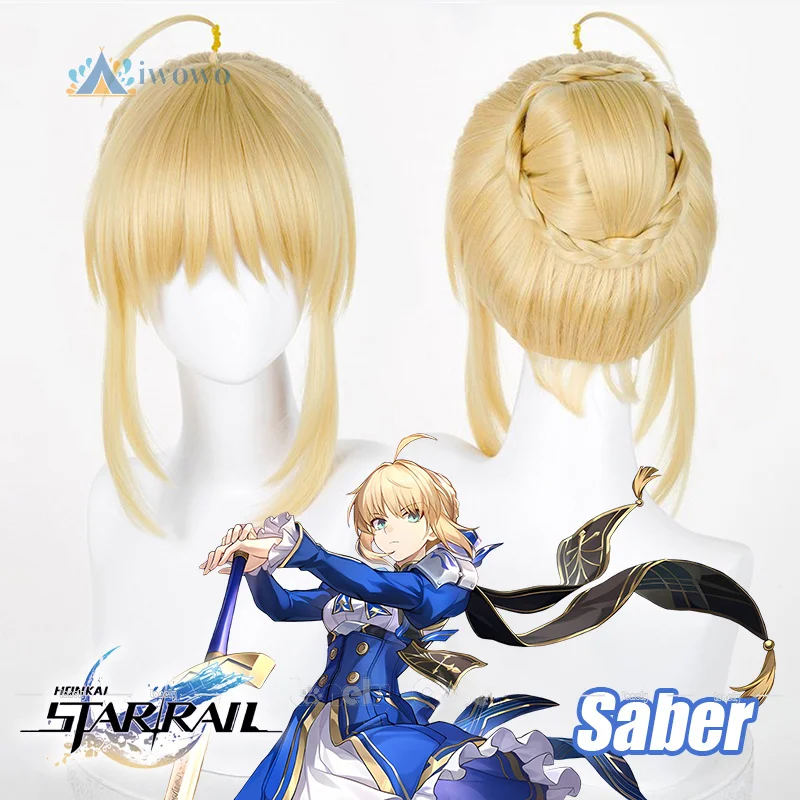 Парик для косплея Honkai Star Rail Sabre, блондинка, плетеная булочка, волосы, тупая челка, термостойкие парики для женщин и девочек, карнавальная бесплатная шапочка для парика (art.: 3920d3e026f02) - 3920d3e026f02