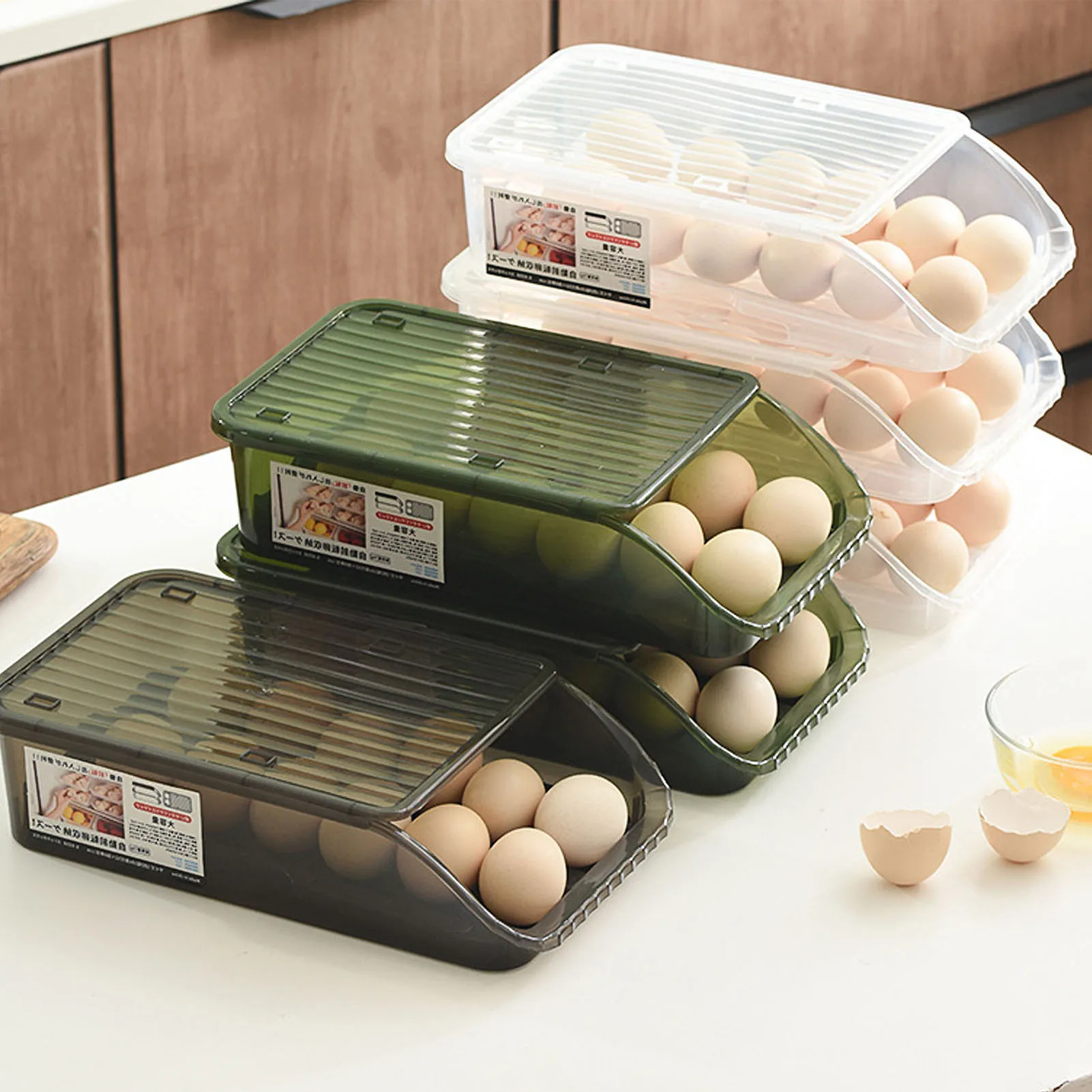 

Automatic rolling egg box Refrigerator Rack Holder for fresh-keeping box Fridge egg Basket storage containers kitchen organizers