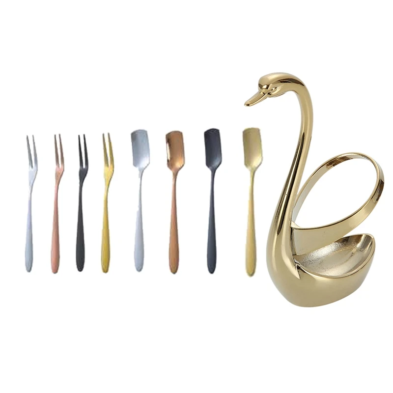 

Stainless Steel Fork Spoon Holder Golden Swan Spoon Holder Tableware Coffee Spoon Fork Tableware with Spoon and Fork