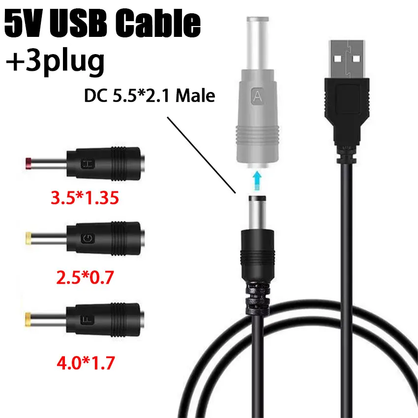 Фото Универсальный кабель питания, 1 шт., USB-разъем постоянного тока 5,5*2,1 мм, разъем 5 В, зарядный шнур с насадками для выбора разъемов 3/8 №2
