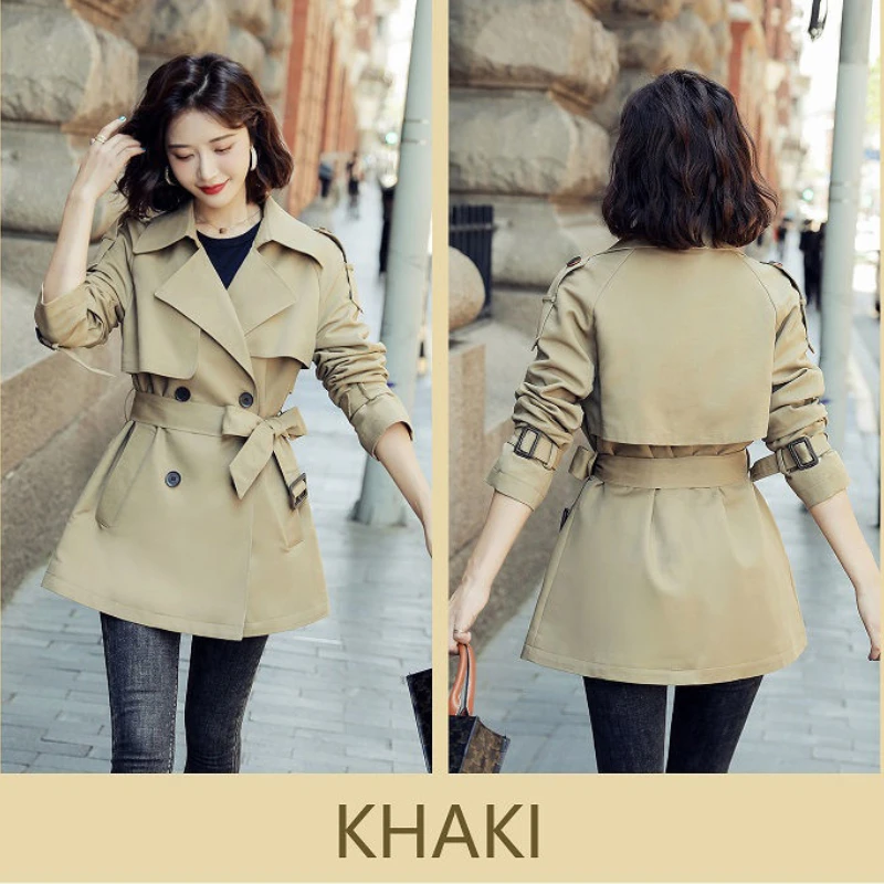 Женский короткий тренчкот на весну и осень двубортная маленькая куртка в