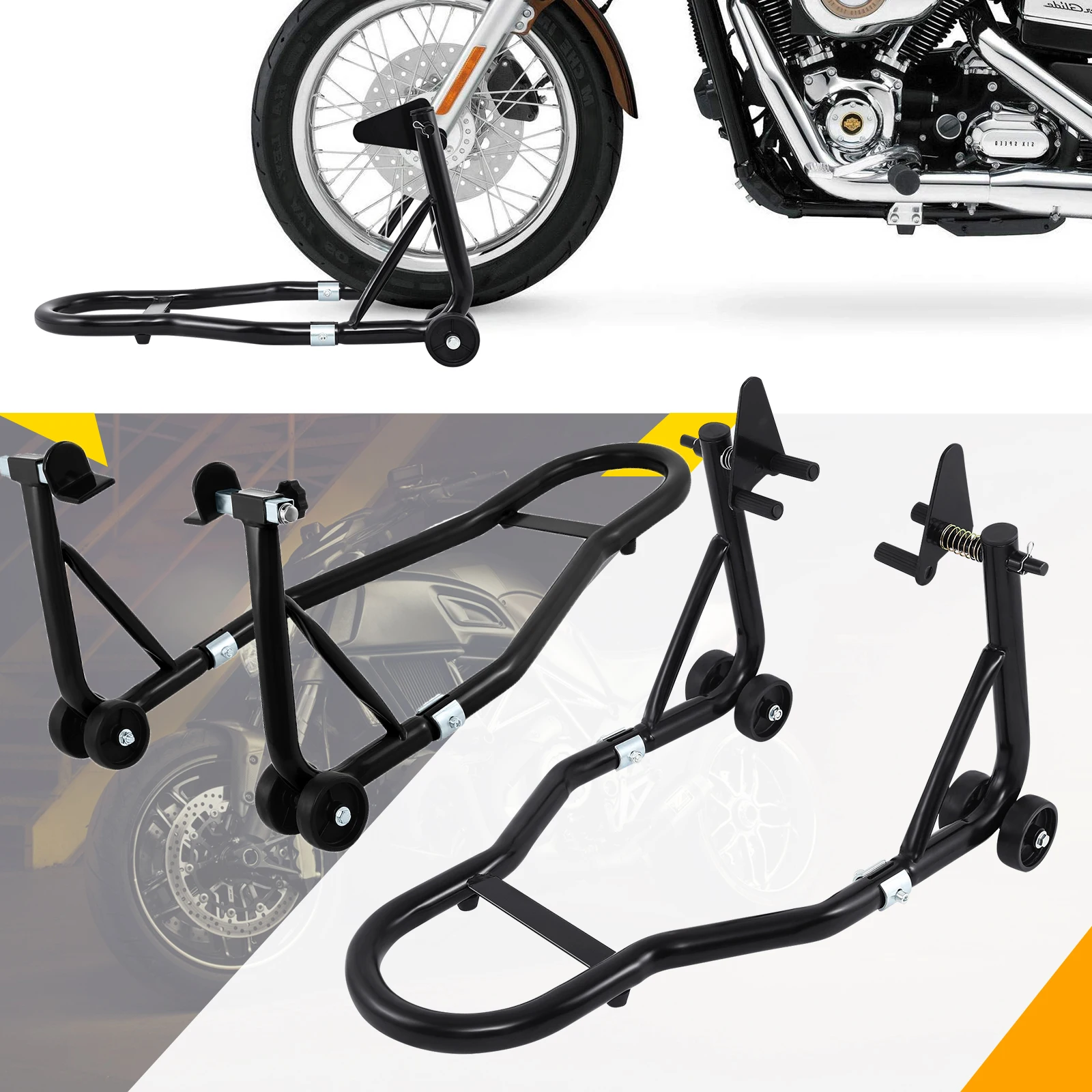 

Honhill Full Set Motorcycle Front Wheel And Rear Wheel Support Stand Auto Aheel Support Frame Tire Repairing Tool Wheel Stand
