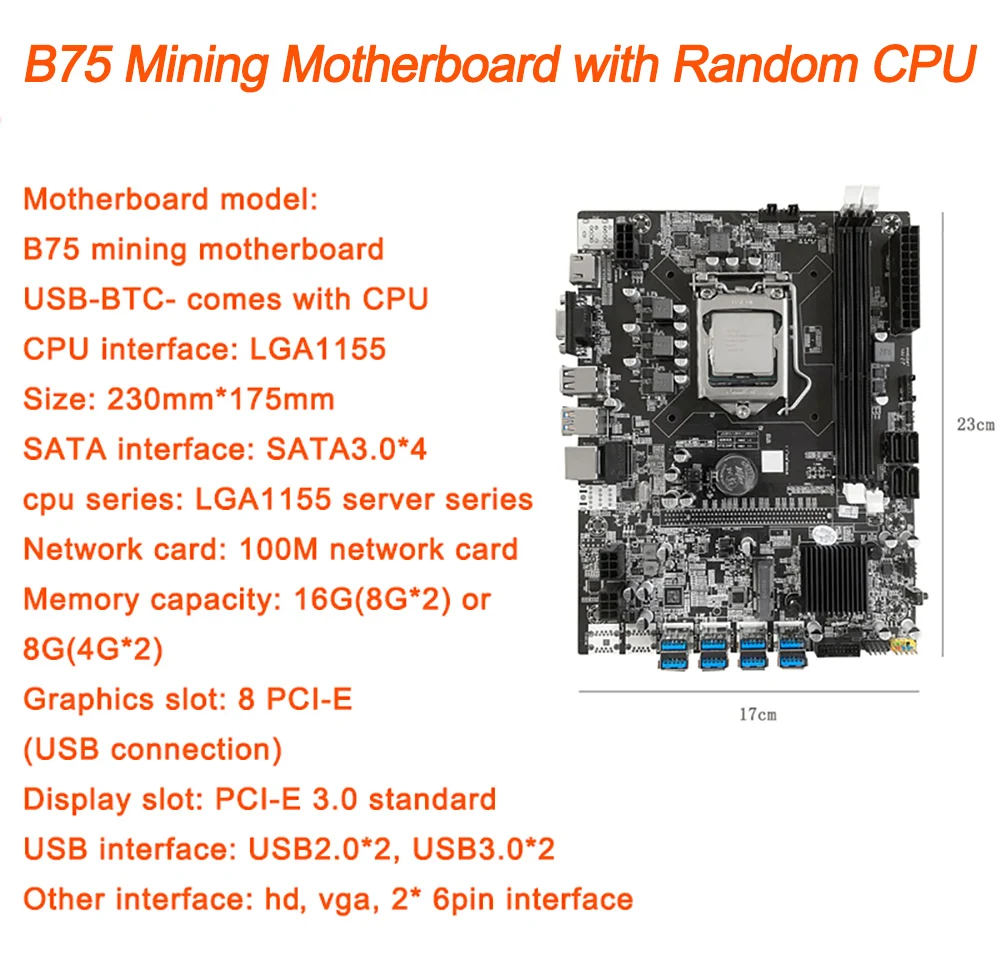 Набор материнской платы B75 для майнинга комбинированная LGA 1155 DDR3 SATA USB3.0 с ЦП 128G SSD