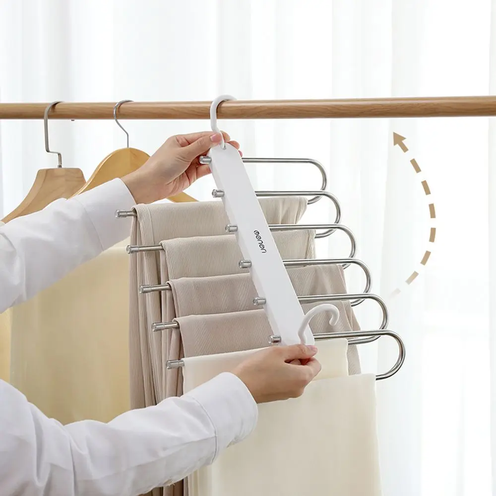 

Steel Storage Shelf Multifunctional Adjustable Trousers Hanger Foldable Pants Hanger Closet Organizer Clothes Rack