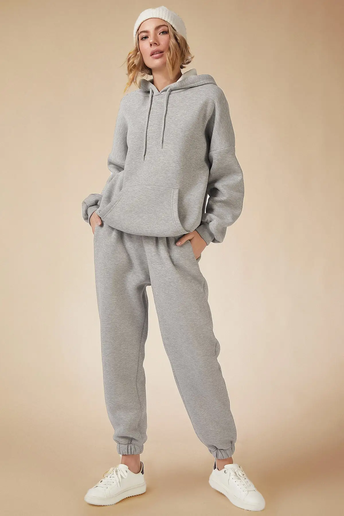 

Женский серый спортивный костюм с капюшоном из смеси поларчи, турецкий новый сезон, уличная мода