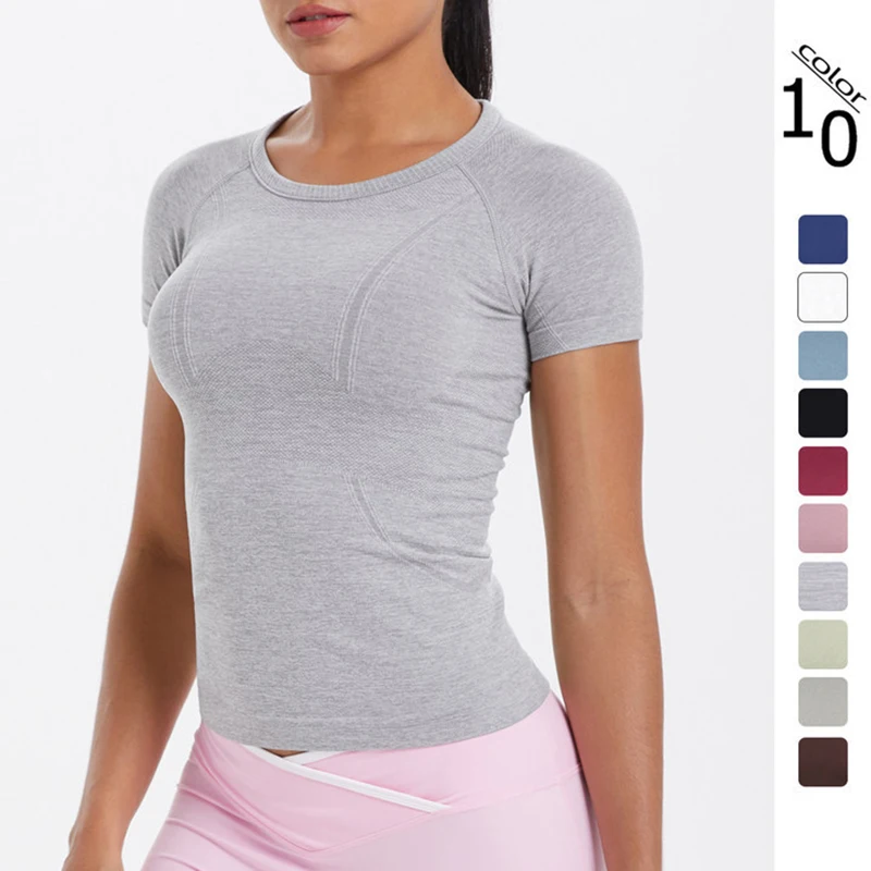 Фото Спортивная футболка Hamidou Slim Seamless для йоги и тренировок, быстросохнущая, дышащая, облегающая, с коротким рукавом, с возможностью нанесения логотипа №1