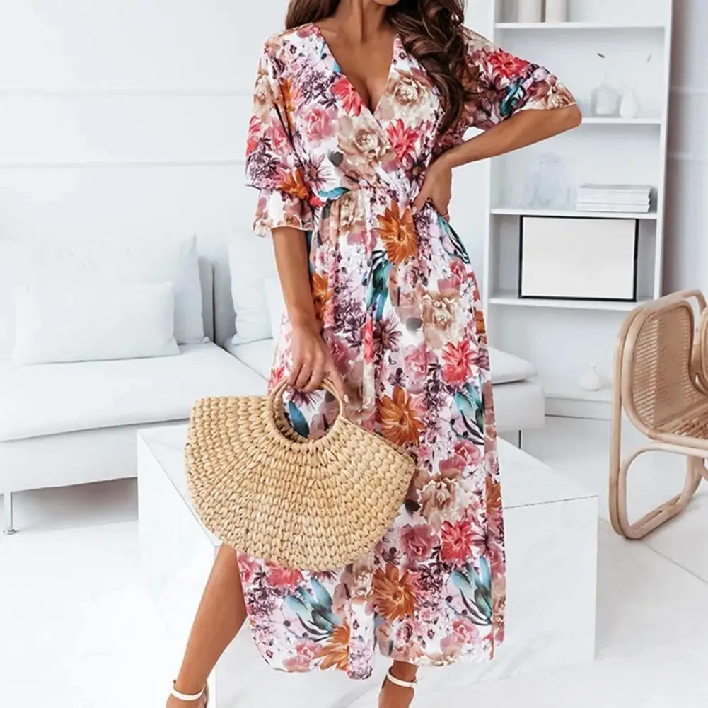

Party Dress Floral Print Women Sundress Flower Pattern Long Dress