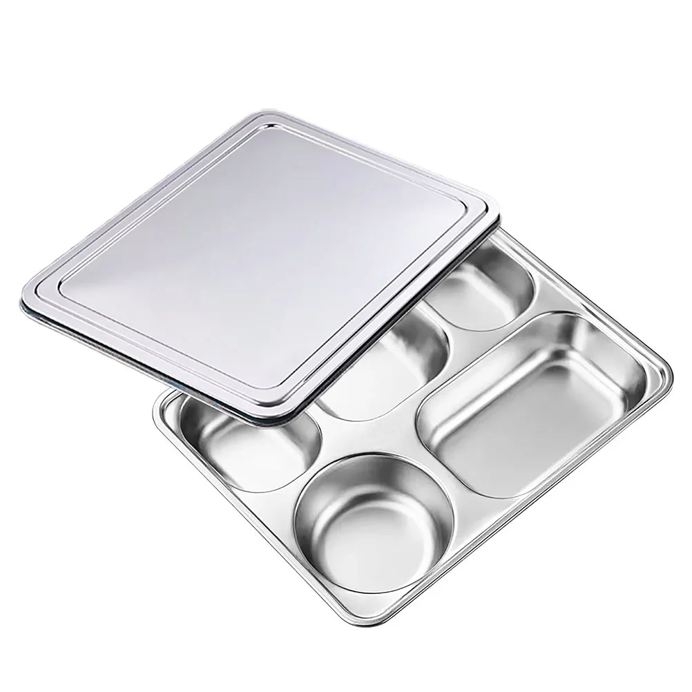 

Divided Plate Plates Traydinner Stainless Steel Compartment Serving Lunch Kids Portion Box Dishdietlid Fruit Platter Section