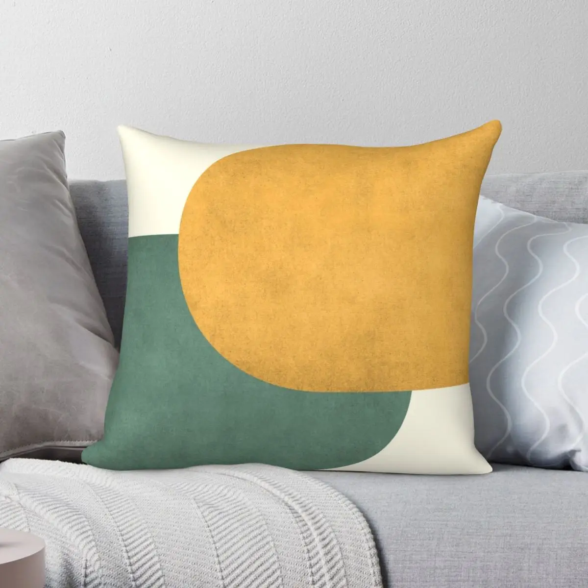 

Half Circle Colorblock Gold Green Square Pillowcase Polyester Linen Velvet Creative Zip Decor Home Cushion Cover Wholesale