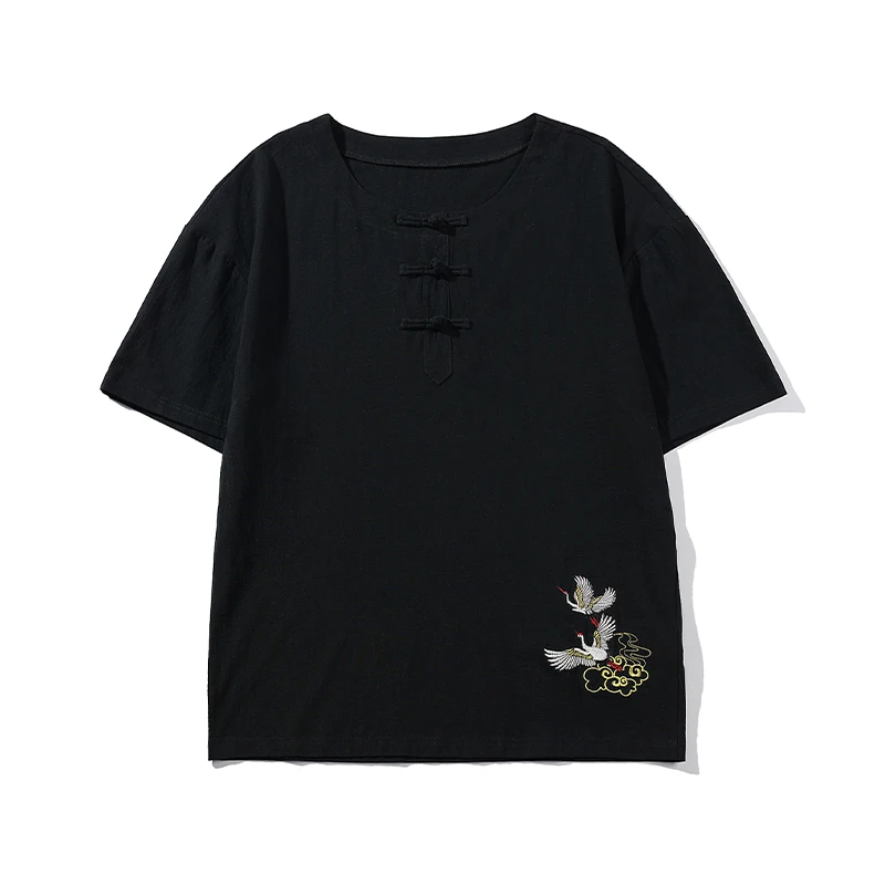 

Футболка мужская с коротким рукавом, хлопок, круглый вырез, вышивка, Повседневная рубашка, уличная одежда, лето