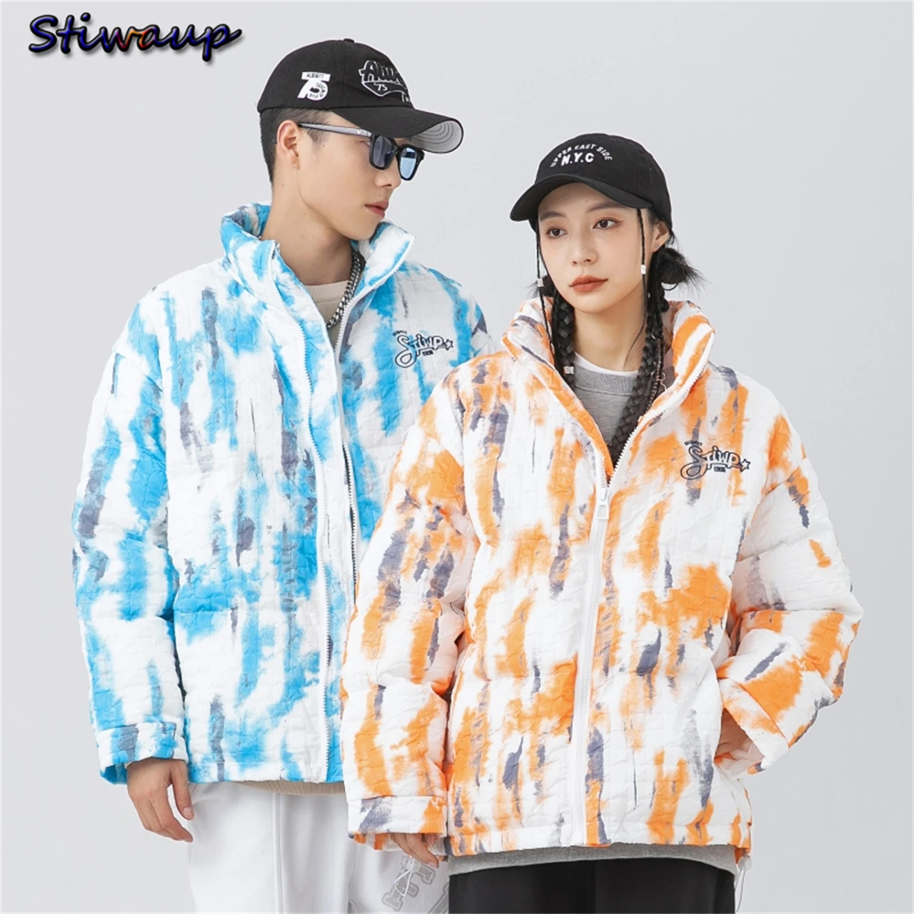 Very Warm Man Women's Winter Jacket Novelty 2022 New Trend Tie-dyed Stand Collar Men's Winter Heavy Jackets for Men Padding Coat