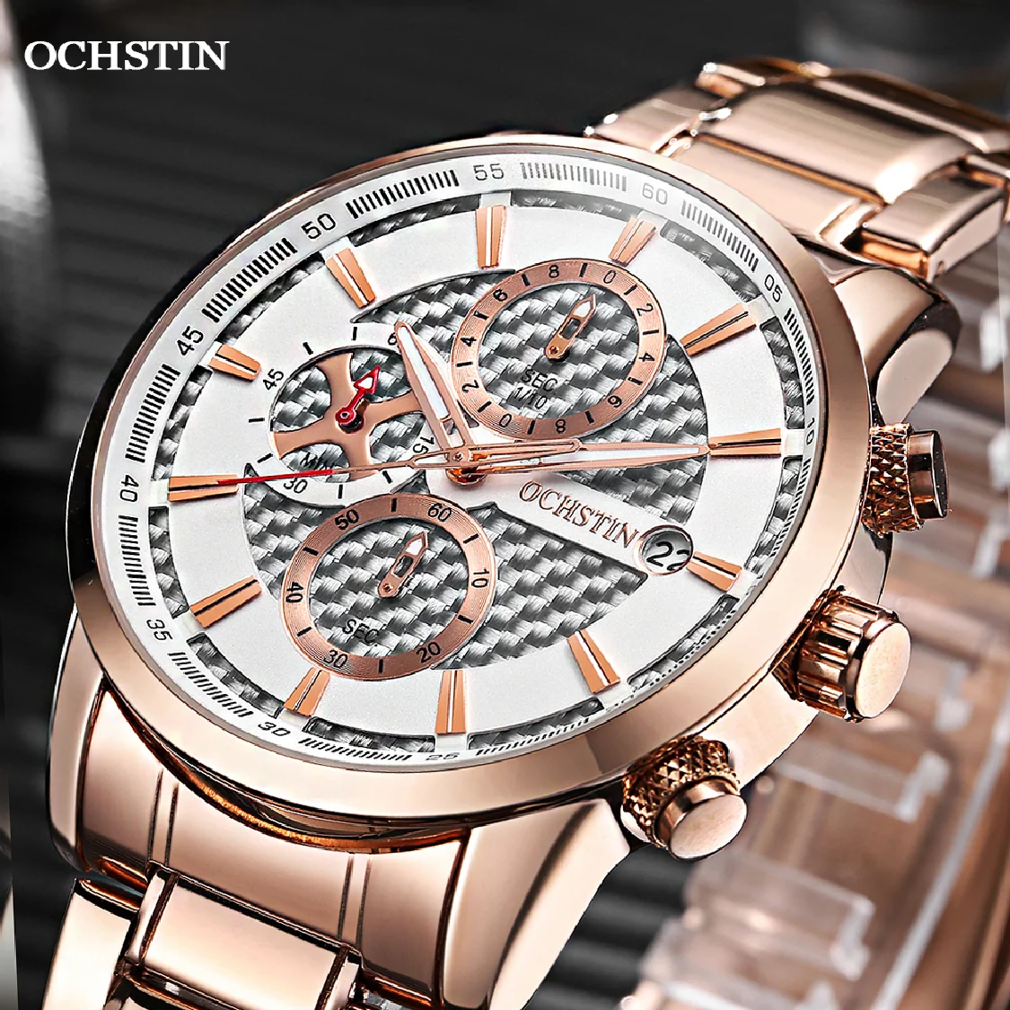 

OCHSTIN Mens Watches with Stainless Steel Top Brand Luxury Sports Chronograph Quartz Watch Men Relogio Masculino 2020 Fashion