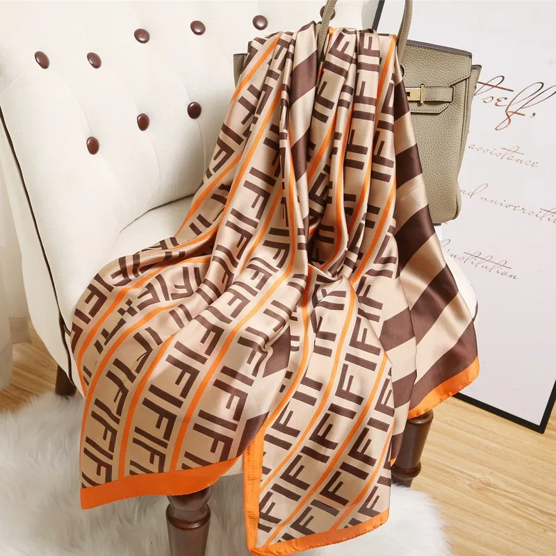 

2022 Fashion Summer Sun Protection Shawl Scarf Long Scarf Letter Simulation Silk Scarf Natural Silk Scarf For Women180cmX90cm