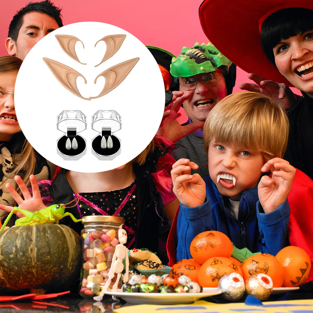 

8 Pcs Denture Halloween Decor Trick Teeth Elf Ears Cosplay Artificial Chew Gum Fangs Horror