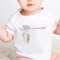 simple casual creative four seasons o neck baby onesie watercolor feather arrow graphic all match short sleeved newborn romper