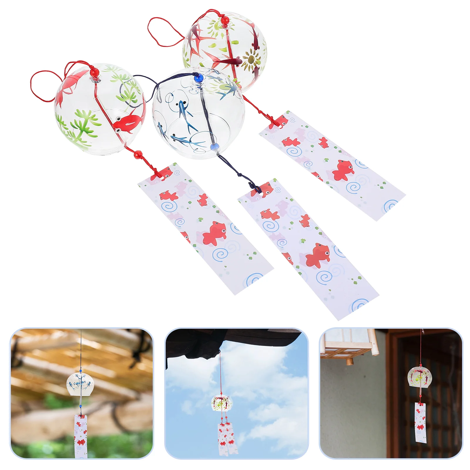 

3Pcs Japanese-style Wind Chimes Glass Wind Chimes Goldfish Wind Bell Decorations for Balcony Garden