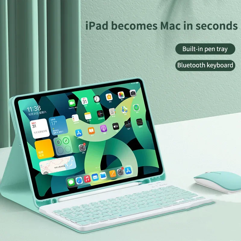 Новый комплект беспроводной Bluetooth-клавиатуры и мыши для Ipad 9 7 10 2 Air 3 5 4 кожаный