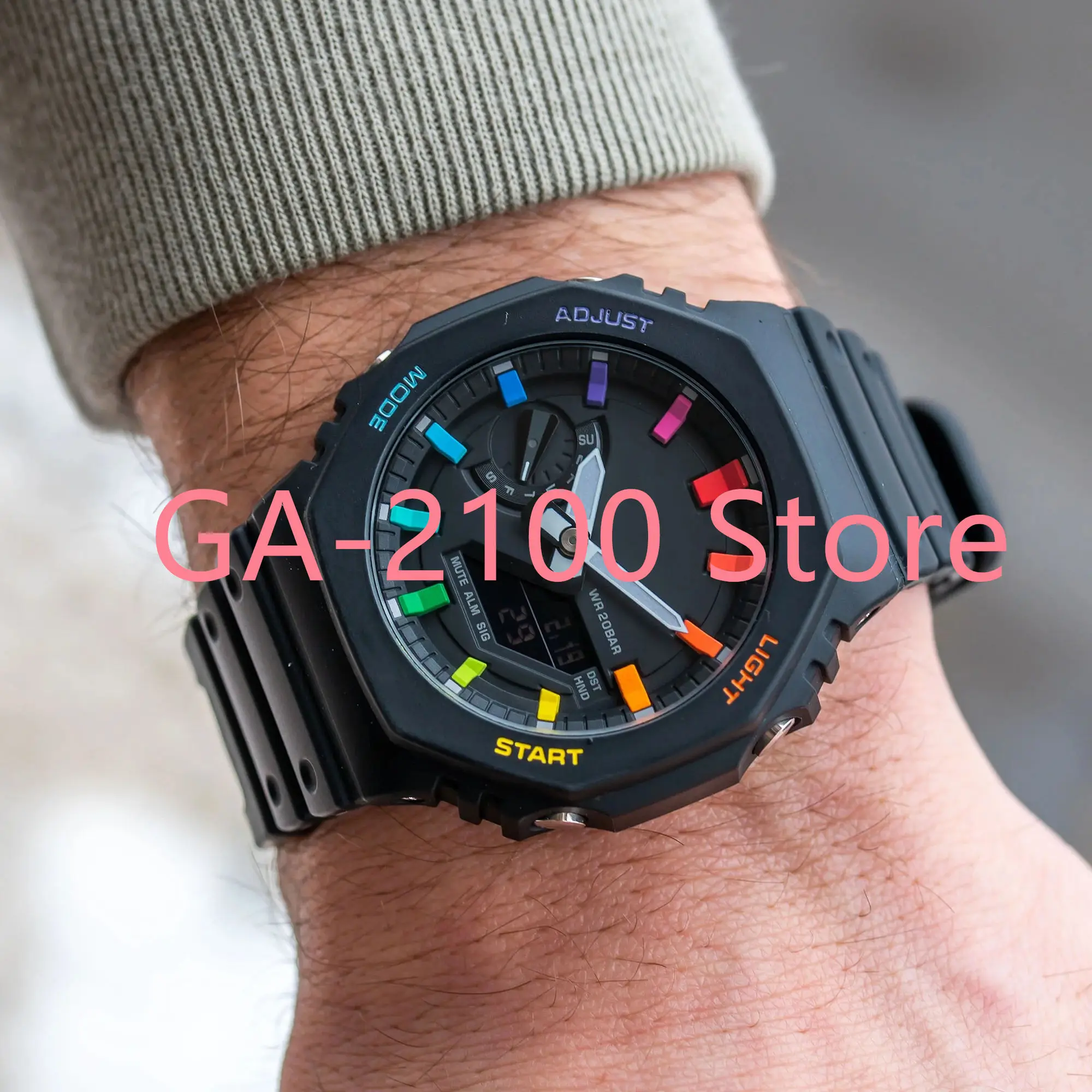 

Men's Sports Quartz Digital AAA 2100 Original shock watch Detachable assembled oak LED dial black color rainbow series