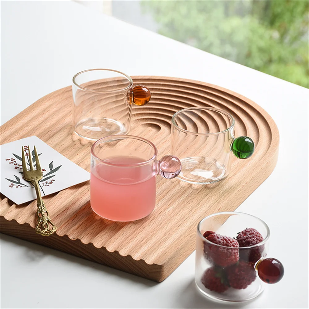

With Handle Cute Glass Cups Lovely Appearance Manually Pressed Glass Drinkware Round Handle Transparent Mug Kitchen Supplies