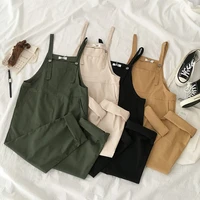 jumpsuits women spring strap button ankle length solid harajuku bf loose kawaii wide leg students womens all match trendy chic