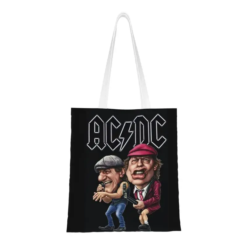 

AC DC Australian Heavy Metal Music Groceries Shopping Bags Custom Print Canvas Shopper Tote Shoulder Bag Rock Band Handbag