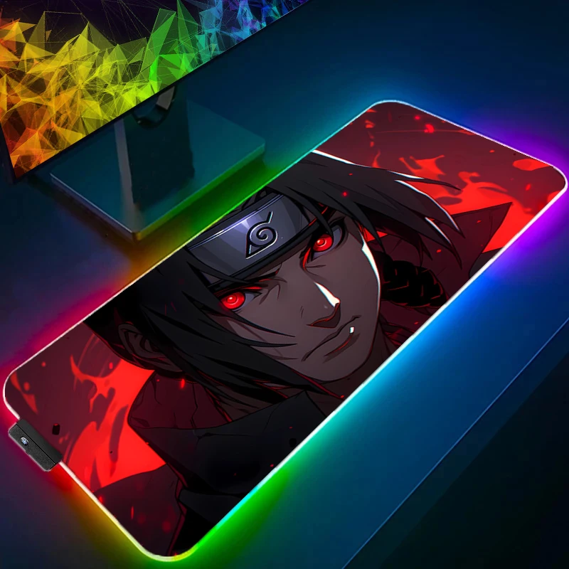 Фото Аниме НАРУТО Учиха Саске RGB Коврик для мыши Подсветка HD Печать Компьютерный геймер Запирающийся край Светодиодный коврик для мыши XXL Клавиатура ПК Коврики для мыши №1