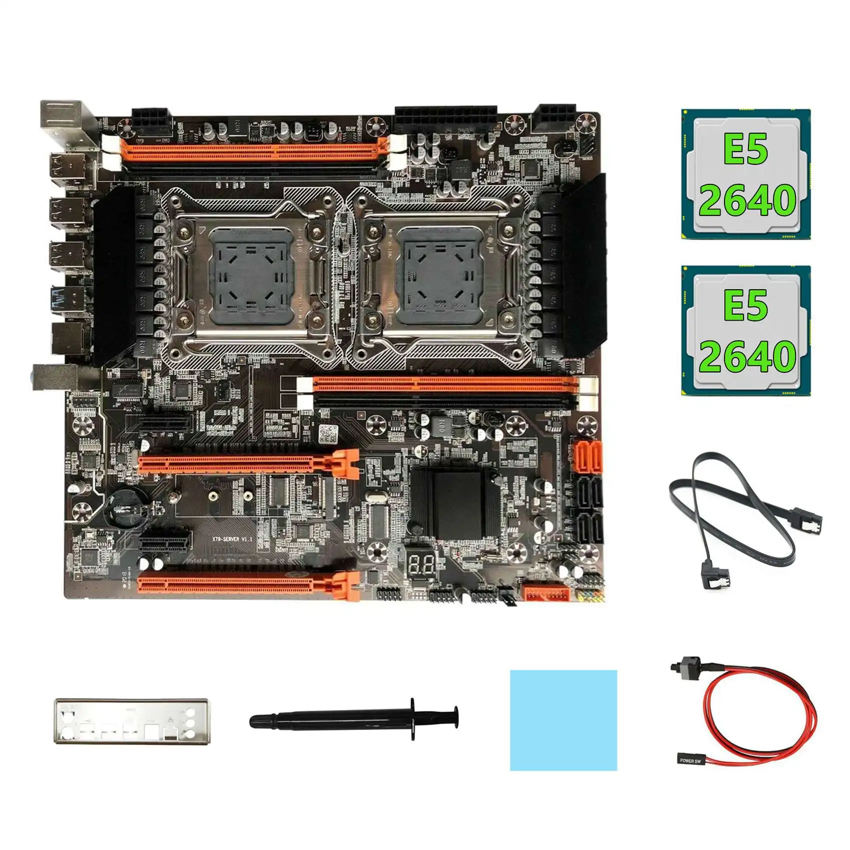 

Motherboard+2XE5 2640 CPU+SATA Cable+Switch Cable+Baffle+Thermal Grease+Thermal Pad LGA2011 M.2 NVME X79 Motherboard