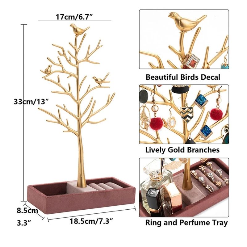 649D Tree-shaped Jewelry Display Stand Ring Groove Base Hanger Make-up Jewelry Storage Box for ladies and Girls
