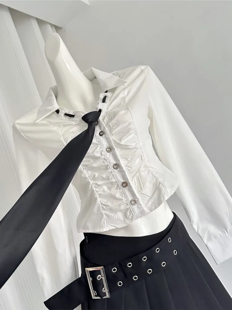 Осенний комплект из двух предметов Y2K короткий топ с длинным рукавом и отложным