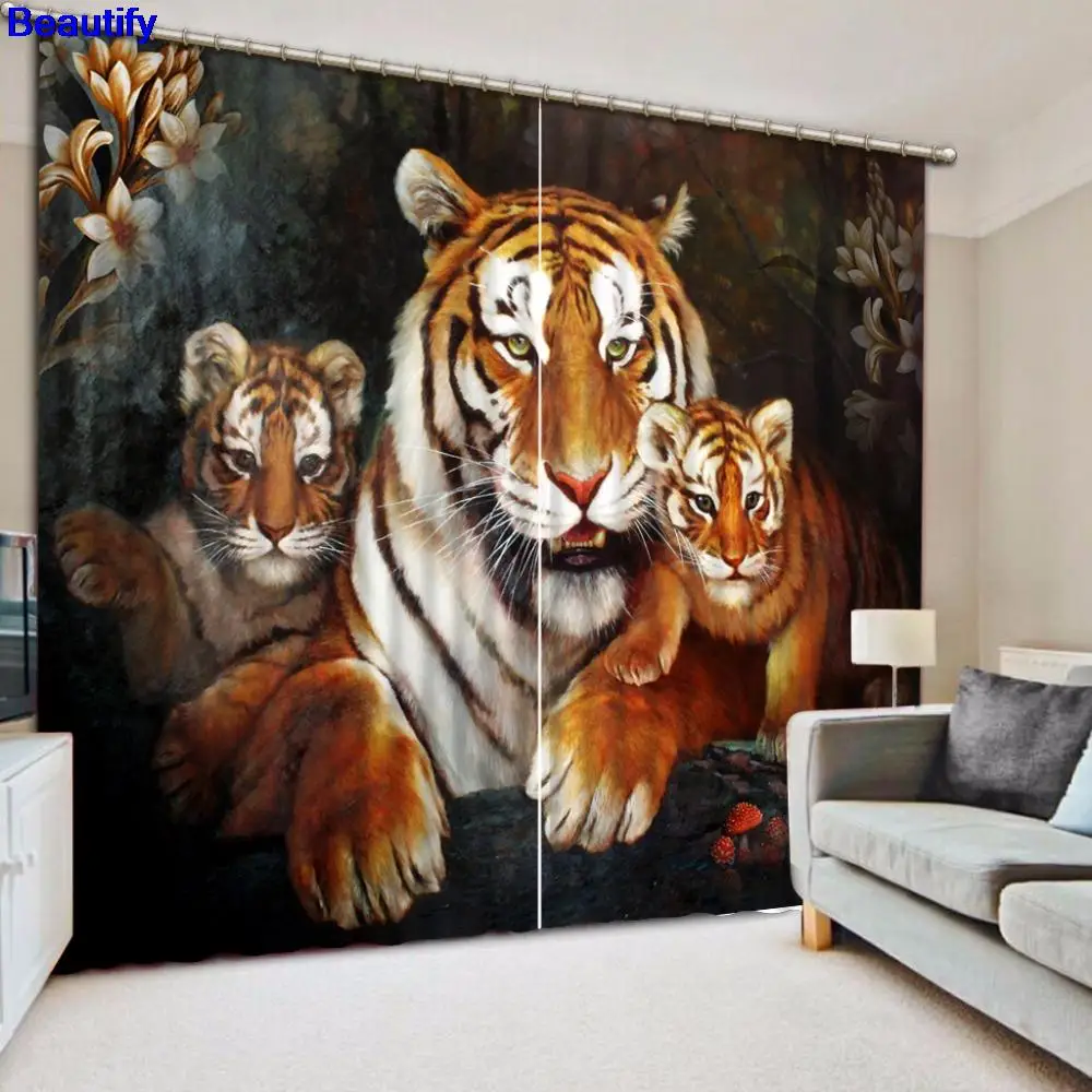

Beautify Modern Curtains The animal tigers Blackout Curtains For The Living room Curtain Fabric Printed Children Curtains