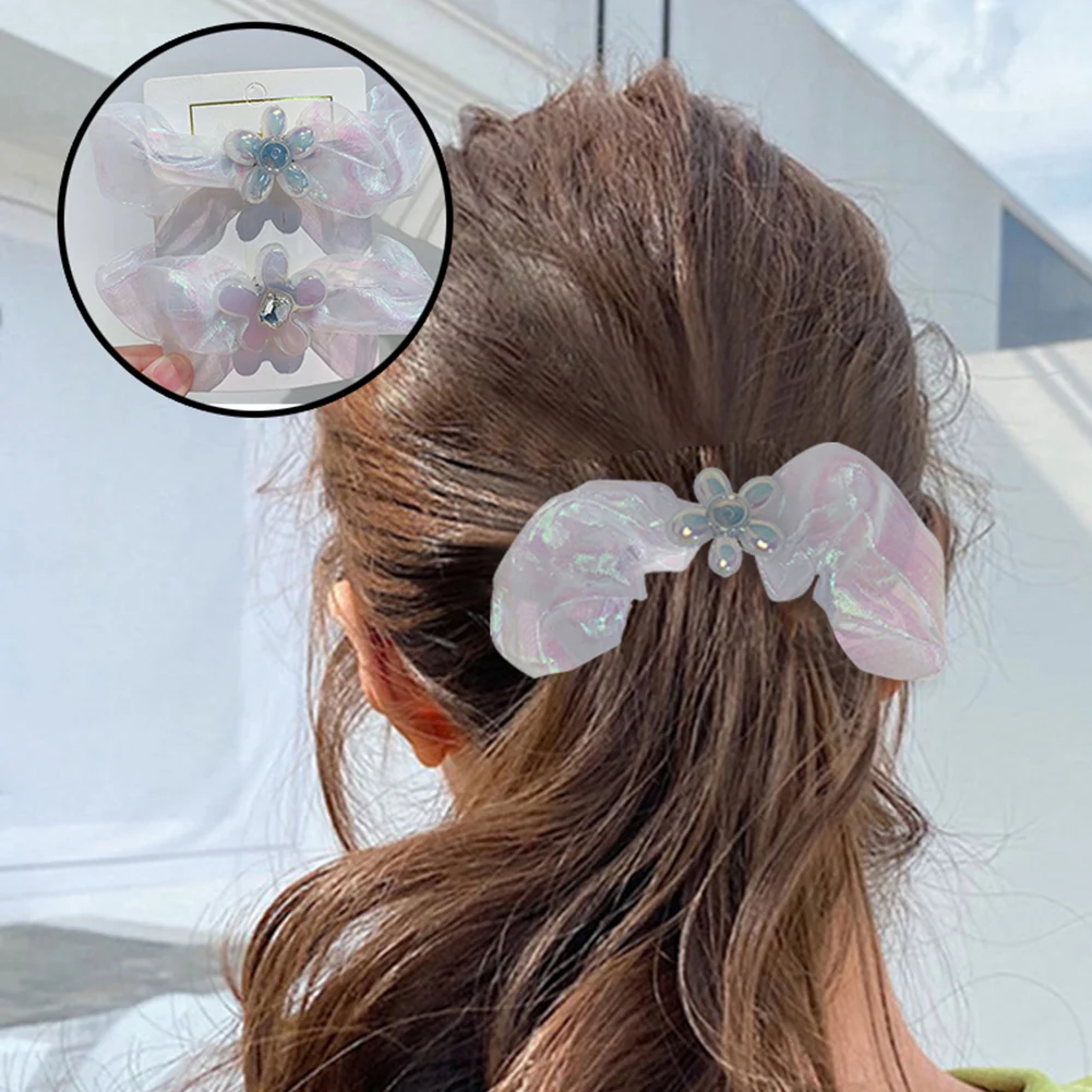 

Sweet Shiny Mesh Scrunchies Women Romantic White Color Hair Rope Transparent Tulle Organza Hair Ties Hair Accessories Hair Bands