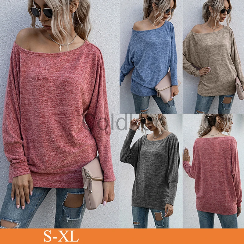 

2022 корейская мода в стиле Харадзюку с воротником-лодочкой и длинными рукавами, Однотонная футболка, повседневная трикотажная одежда, пулов...