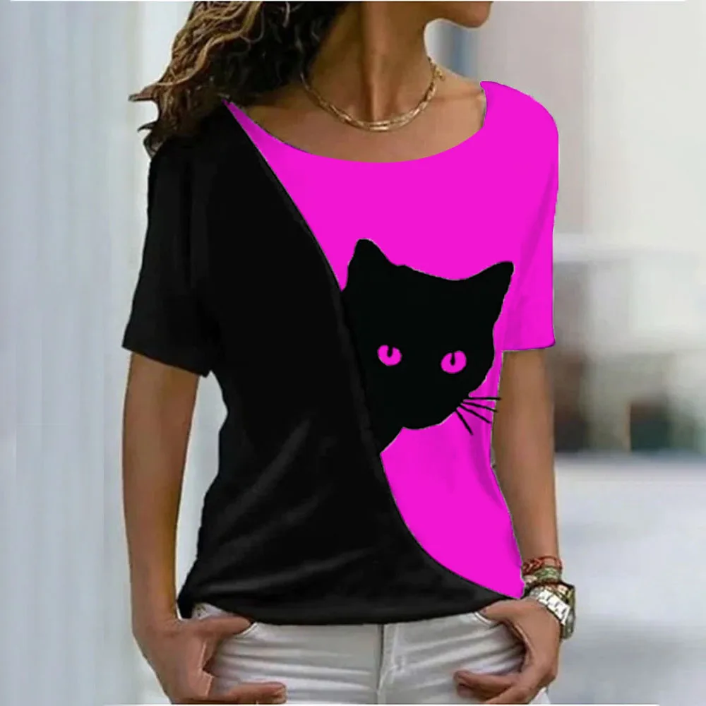 

2022 fashion summer Women pullover T-shirt kawaii cat 3d digital print casual ladies shirt y2k top